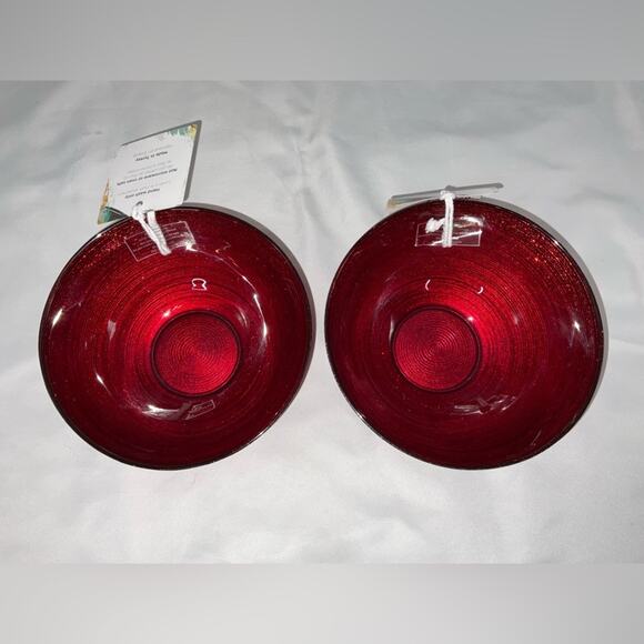 NEW NWT ARDACAM TURKISH GLASS RED GLITTER CEREAL BOWLS CHRISTMAS HOLIDAY SET/2 - Picture 5 of 11